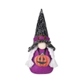Halloween gnome plush with purple braids, black pointed hat and orange pumpkin charm - Purple Female Pendant Style