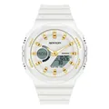 Minimalist white SANDA digital analog sports watch with gold accents and resin band - Platinum