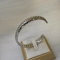 Adjustable silver woven link stainless steel open bangle with a high-polished mirror finish - 8mm Wheat Pattern Open Bangle Silver