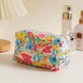Quilted floral makeup bag with cute cartoon prints and rainbow motifs on white fabric - Graffiti
