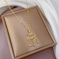 Titanium steel necklace with gold ruyi lock pendant on antique bronze jewelry box - Gold Ruyi Lock (H217 Gold Titanium Steel Chain Copper Pendant)