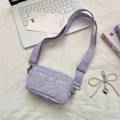 Light purple crossbody bag featuring white pearl bow embroidery and wide shoulder strap - Light Purple