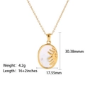 Collar de acero de titanio dorado con colgante de concha ovalada y relieve solar fino - Estilo Ovalado Sol Luna (KN232699-WGJD)