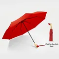 Paraguas plegable rojo con mango creativo de cabeza de pato de madera y protección solar UV - Sin recubrimiento / Rojo