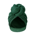 Dark green velvet turban hat featuring a handcrafted knot design and pleated texture - Green