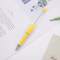 DIY colorful beaded pen in bright yellow with silver metal rod for creative customization - Macaron Yellow