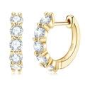 Elegant gold S925 sterling silver hoop earrings with shimmering moissanite stones - Gold Plated 925 Silver / Gold