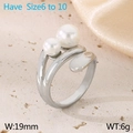 Anillo minimalista de doble perla plateado, diseño irregular abierto, talla 6-10, 19mm - US 6 / Color Acero