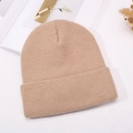 Khaki knit beanie for women with satin lining and classic cuffed hem design - Khaki