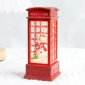 Red British telephone booth Christmas lantern featuring a snowman and swirling glitter - Telephone Box Water-filled Snowman