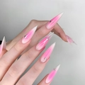Faux ongles stiletto dégradé rose et blanc avec motifs d'étoiles argentées - Type à Colle / Style Étoile Rose Ombré (CJCY-511)