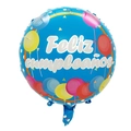 Blue 18-inch round foil balloon with white Feliz Cumpleaños text for birthday party deco - Round Blue Base Balloons Spanish Birthday