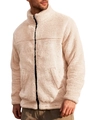 Men's cream fleece zip-up jacket with stand collar and black contrast zipper detail - S / Khaki