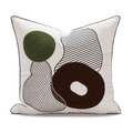 Modernes weißes Dekokissen mit grün-brauner abstrakter geometrischer Handtuchstickerei - 45*45cm [Nur Bezug] / Keks-Creme