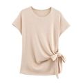 Women's chic beige short sleeve knit top with decorative side knot and tie detail - XS / Tops / Apricot