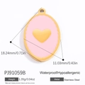 Pink and gold oval pendant in stainless steel with a heart design and size metrics - PJ91059B (Pink Heart Pendant)