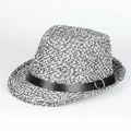 Summer Panama straw hat with black and white weave and faux leather buckle band - 58cm (Adjustable) / Black & White Mixed