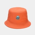 Détail de la broderie pieuvre bleue sur un chapeau bob en coton orange aux coutures renforcées - M(56-58cm) / Orange