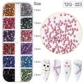 Set strass nail art da 1,5 mm retro piatto 12 colori in scatola trasparente a 12 griglie - Set di 12 Colori Mini Strass (12G-223)