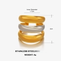 Three-layer two-tone stainless steel wide ring in gold and silver matte finish - Three-layer Wide Band Style (1244)