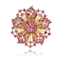 Luxury gold-plated flower brooch with shimmering pink crystals in a layered floral design - Gold Pink Rhinestone Style (B008-D)