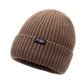 Berretto invernale in maglia marrone con fodera in pile e logo FUMY per il freddo - Cachi