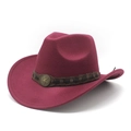 Close-up of burgundy wool felt cowboy hat with braided leather band and star metal buckle - M (56-58cm) / Burgundy