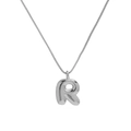 Polished silver-tone brass puffy bubble letter R necklace pendant on a slim chain - Necklace R