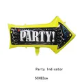 Yellow arrow-shaped party decoration balloon featuring a colorful artistic PARTY print - Party Arrow Balloon