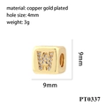 18K gold plated copper cube bead with letter W zircon inlay for DIY jewelry bracelets - Letter W
