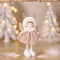 Plush Christmas angel doll with pink lace dress and golden antlers hanging decor - Pink Reindeer Antler Angel Doll
