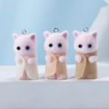 Three cute flocked resin cat charms with colorful coats for DIY keychains and jewelry - Beige/Light Pink/Light Coffee