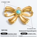 Bowtie stainless steel pendant with blue gem in gold finish, waterproof jewelry - PJ91336
