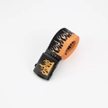 Close-up of Harajuku hip hop canvas belt featuring vibrant orange flame prints on black fabric - Flame Pattern Flat Buckle (Yellow)