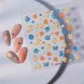 Floral nail art stickers FEB-703 with blue and orange blossoms for DIY manicure - Blue Orange Fresh Floral (FEB-703)