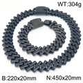 Black stainless steel 20mm diamond-cut Cuban link jewelry set with necklace and bracelet - Polished Black Color Set (KS221713-KJX)