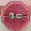 Adjustable silver ring with rectangular emerald cut green gemstone in pink velvet box - Open Adjustable / Green
