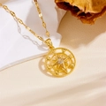 Detail of gold compass necklace with star pendant and inlaid zircons on a wavy chain - Vintage Compass Octagram Style (XL10059)