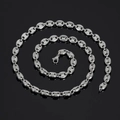 Polished 8mm stainless steel coffee bean link chain necklace with lobster clasp on black background - 11mm / 50.80cm / Silver