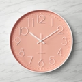 Silent 14-inch plastic wall clock in peach pink dial with 3D white numerals - Peach Pink Face White Numerals White Case