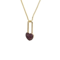 Golden box chain necklace featuring a heart pendant with vibrant red zircon pavé - Golden Box Chain / Red