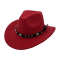 Classic red felt cowboy hat with turquoise gemstone and silver studded leather band - M (56-58cm) / Red