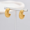 Minimalist gold stainless steel hoop earrings featuring classic diamond lattice engraving - Gold Rhombus Lattice Style (AE40904D0W0)