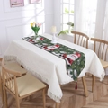 Christmas table runner with Santa Claus snowman motifs and red tassels on green fabric - Style G (180x33cm)