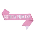 Pink glitter Birthday Princess sash with silver lettering for girls birthday party - 160*9.5cm / Pink