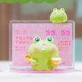 Cute green capybara frog resin figurine with mealtime mood card and acrylic stand - 1188-28 Eating Frog