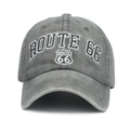 Casquette de baseball en coton délavé gris foncé avec broderie Route 66 rétro - Gris / Réglable