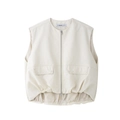 Women's off-white faux leather vest with balloon silhouette and silver dual zipper closure - XS / Milky White
