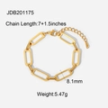 Gold plated hollow rectangle link chain bracelet in stainless steel for women - JDB201175 / Rectangular Link