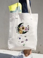 Off-white canvas tote bag featuring vibrant sunflower, moon, and butterfly prints - Sun Moon Butterfly